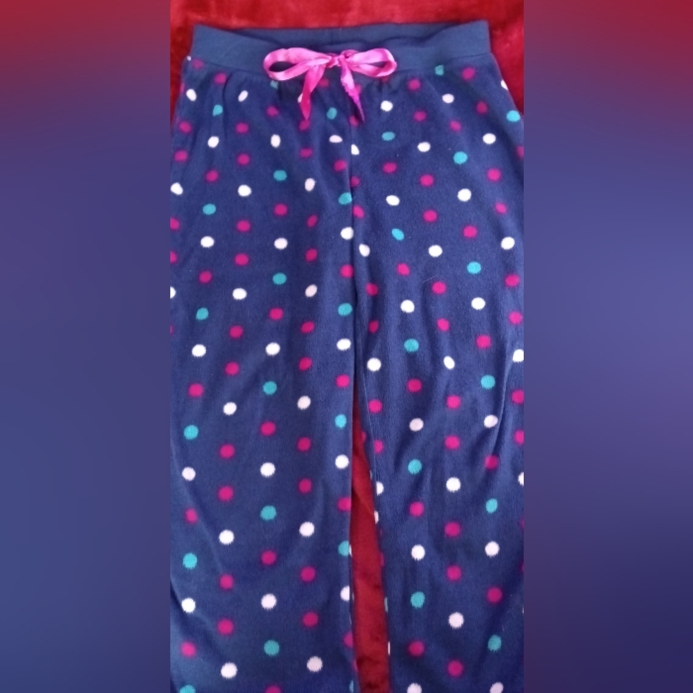 Navy blue pajama pants with polka dots